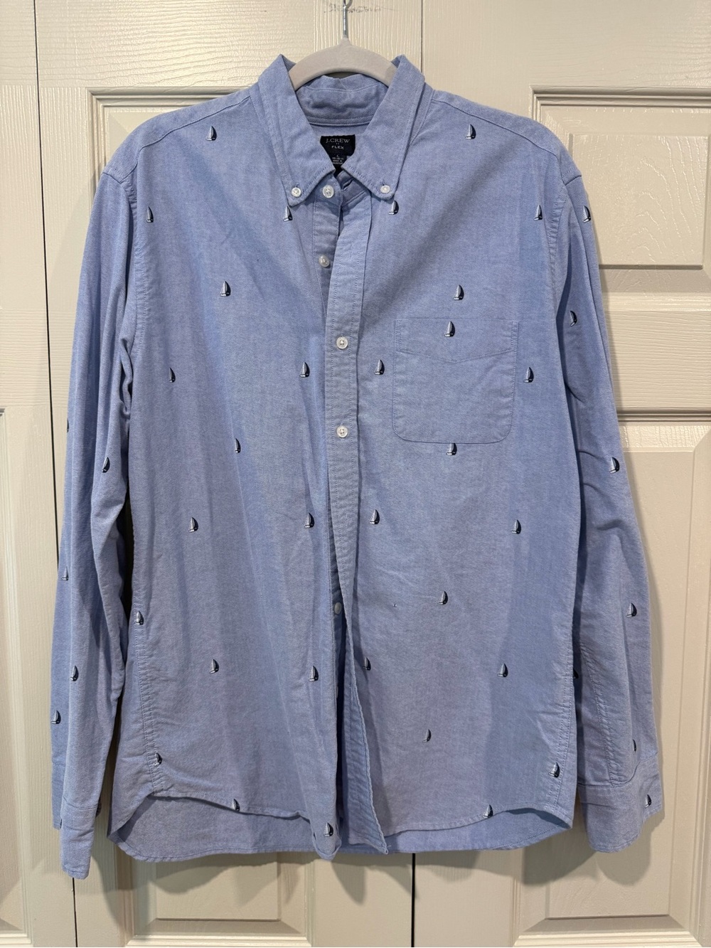 J. Crew Blue Oxford Button-Down Shirt with Sailboat Motif